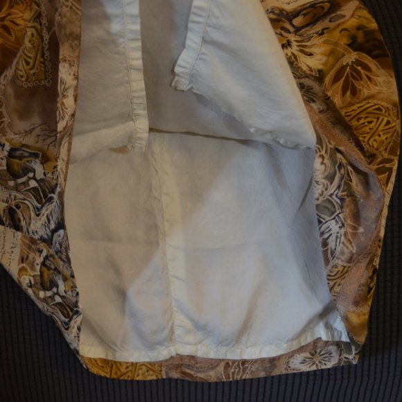 MARK SHALE Midi Skirt Lining Front Fold Floral Cream-Brown Zip Back USA 10 - Picture 10 of 10